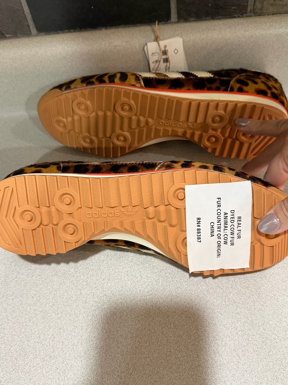 adidas Leopard Print SL 72 with Bright Orange Laces and White Stripes - Picture 4 of 7